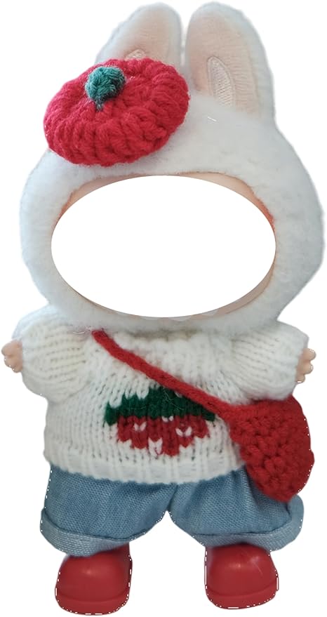 Clothes for 17cm Doll, 5 pcs Set Doll's Outfits Luxury Dress Sweater Jeans Pants Headpieces Shoes Accessories Fashion Stylish Adorable Dolls Clothes (No Doll) (Persimmon Strawberry White)