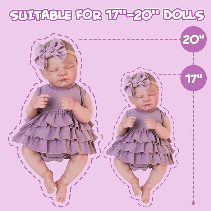 Aori Lifelike Baby Dolls Clothes 20 Inch Purple Dress Clothing Set for 17-20 in Realistic Newborn Doll Girls