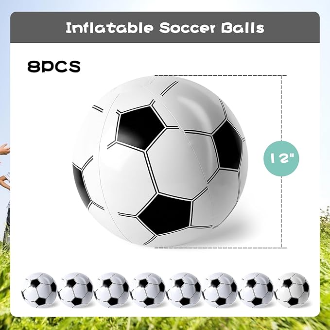 FUTUREPLUSX Inflatable Soccer Balls, 12-inch Beach Balls Bulk for Beach Toys & Soccer Birthday Party Decorations & Party Favors for Kids, Goodie Bags Stuffers (Pack of 8)