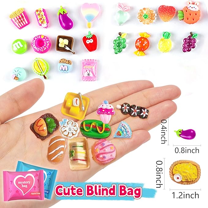 50 Pack Mini Food Blind Bags for Kids - Small Dollhouse Accessories & Party Favors Set with Tiny Resin Food Toys, Perfect for Pretend Cooking Games, Miniature Kitchen Play & Collecting