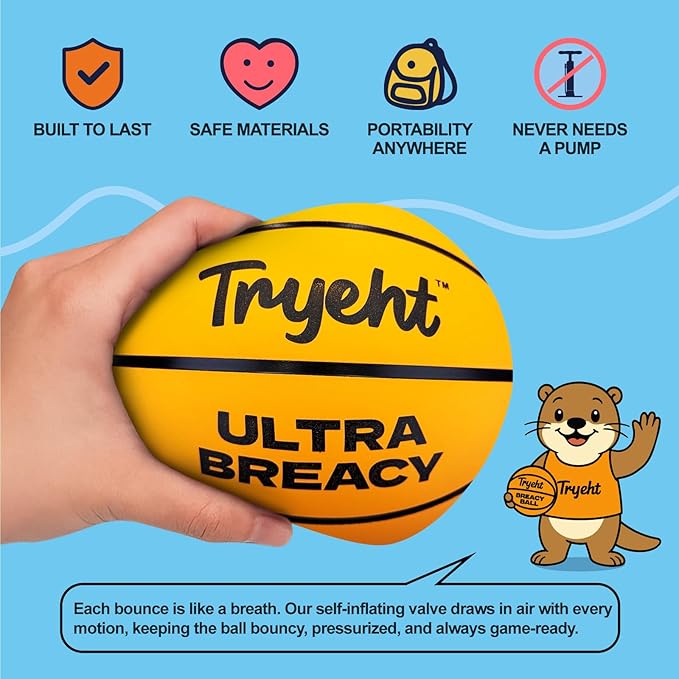 Mini Basketball, 5-Inch Self-Inflating Rubber Ball – No Pump Needed, High-Bounce Breacy Ball for Indoor Mini Hoop & Outdoor Play (Orange)
