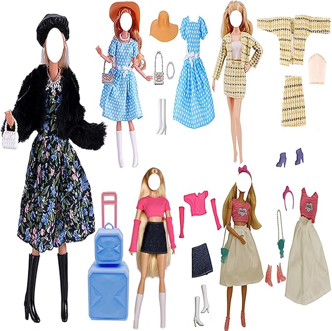 Doll Clothes, 5 Sets Outfits Winter Dresses Pants Windbreaker Hat for 11.5 inch Dolls Accessories Random Style (G)