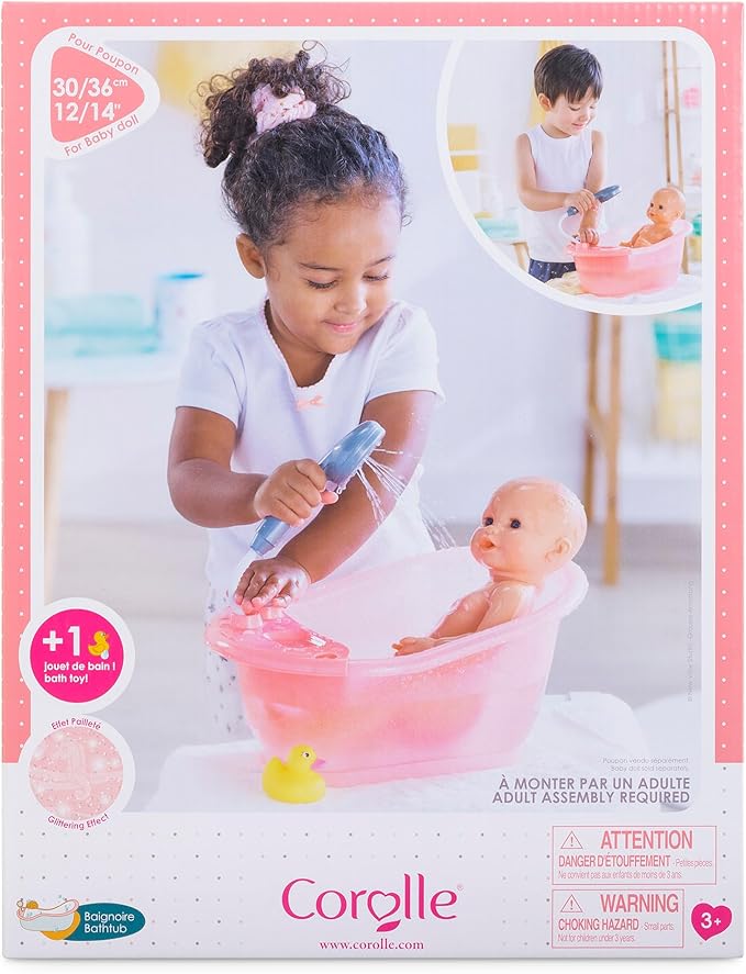 Corolle Baby Doll Bathtub with Shower - Accessory Play Set for 12" & 14" Dolls, Pink