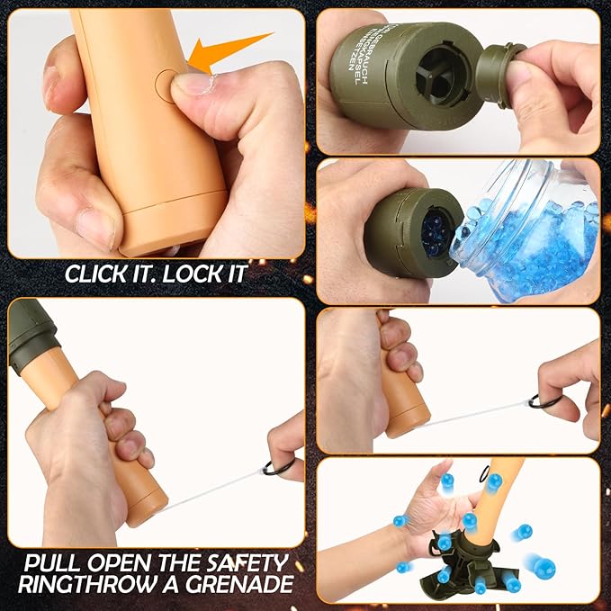 Toy-Hand Grenade for CS Battle Game,with 9 Foam Ammo Tactical CS-Grenade Fun Impact Long Toys Halloween Outdoor Team Sport for Age 14 Years Old and up and Adults