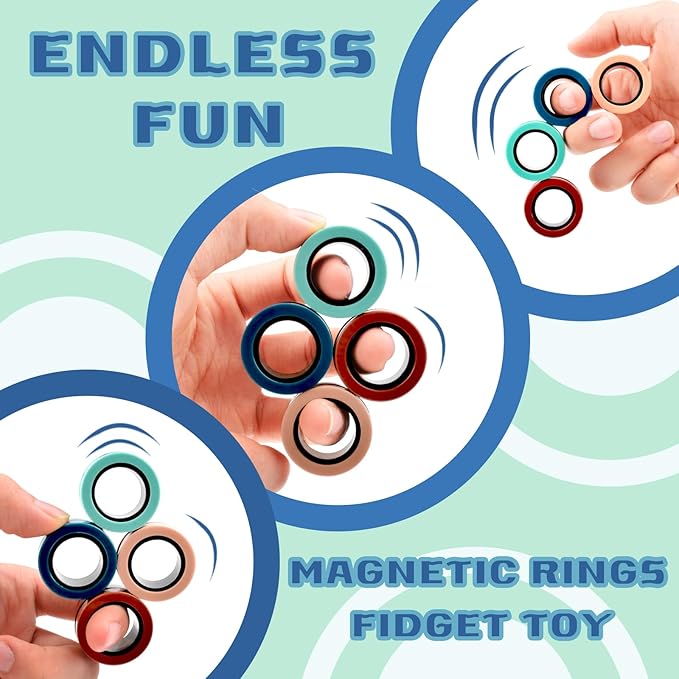 Cevioce Easter Basket Stuffers,12 PCS Magnetic Rings Fidget Toys Set for Adults Boys Teens,ADHD Anxiety Fidget Spinner Magnetic Ring Stress Relief Toy Kids Birthdays Gifts for 8 9 10 11 12+ Year Old