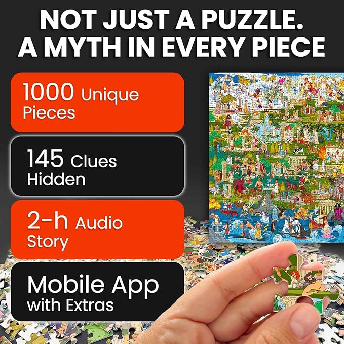 QUOKKA 1000 Piece Jigsaw Puzzle for Adults Greek Gods – Puzzles for Adults 1000 Pieces Premium Box Packaging - Extra Fun with Hidden Secrets & Audio Story – Perfect Relaxation & Creativity & Gift
