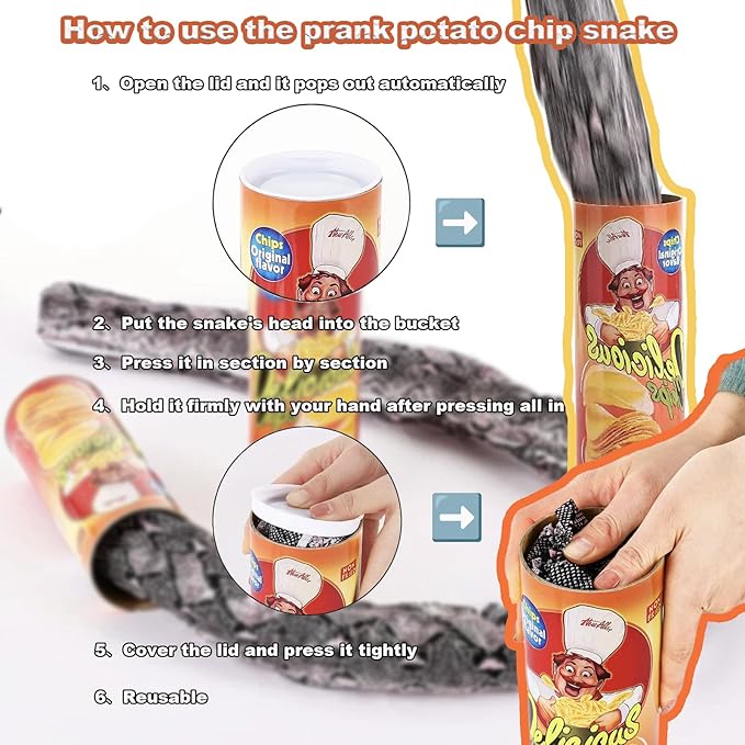 5pcs Snake in a Can + Ketchup Mustard Set + Potato Chip Fake Snake Prank Kit for Adults & Kids | Funny Jokes for April Fools & Parties
