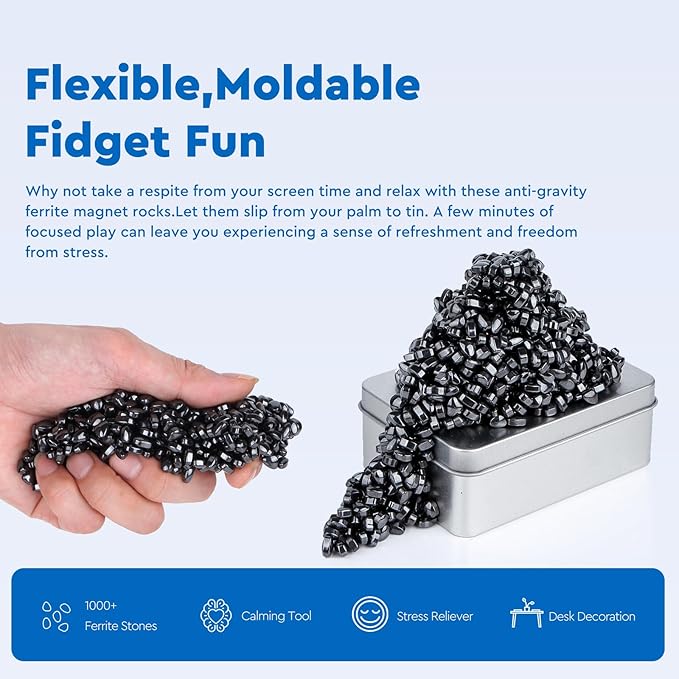 1000+ Original Ferrite Putty Black, Sensory Stones, Adult Fidget Stress Relief Desk & Office Item, Ferrite Stones Stocking Stuffers Gifts