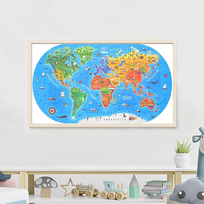 Mideer World Map Puzzle for Kids Ages 4-8, 100 Piece Floor Jigsaw Puzzle for Toddlers with Continents, Geography Educational Toys for Boys Girls, Globe Atlas Preschool Learning Game for Kids Ages 4-6
