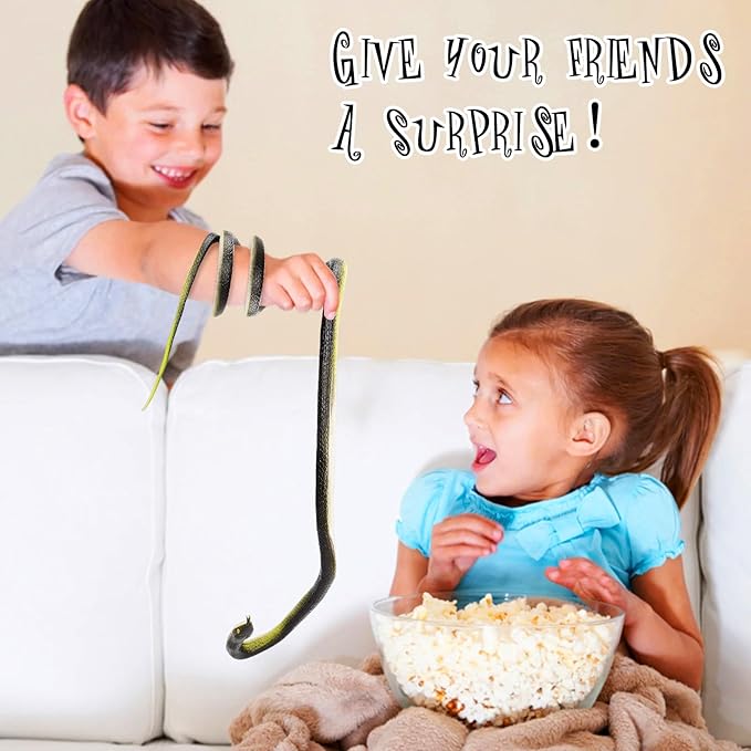 3 Pcs Realistic Snakes Rubber Plastic Snakes Prank Snake Colorful for Party, Tricking People, Garden Props Decorations, Assorted Sizes