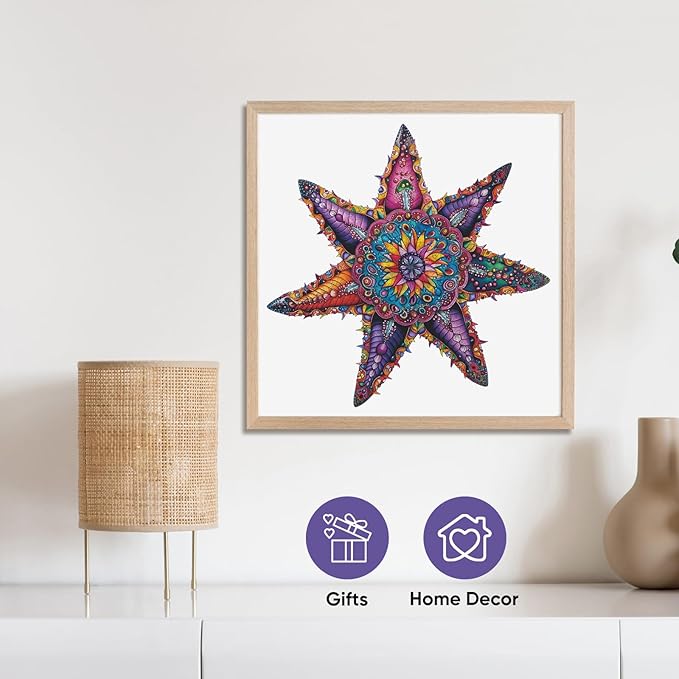 Qiuenisray Wooden Puzzles for Adults, Starfish Ocean Jigsaw Puzzles 200 Pieces, FSC Certified Unique Shape Animal Adult Puzzles, Unique Wood Puzzle, Best Gift for Family Game 14.3x14.3 in