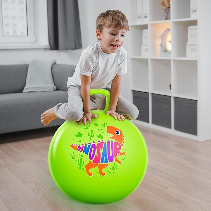ZOOJOY Hopper Ball for Kids Aged 3-8, 18In Bouncy Balls with Handle, Green Dinosaur Hoppity Hop Ball with Pump, Indoor Outdoor Easter Basket Stuffers Hopping Toys for Boys Girls 3 4 5 6 Gifts