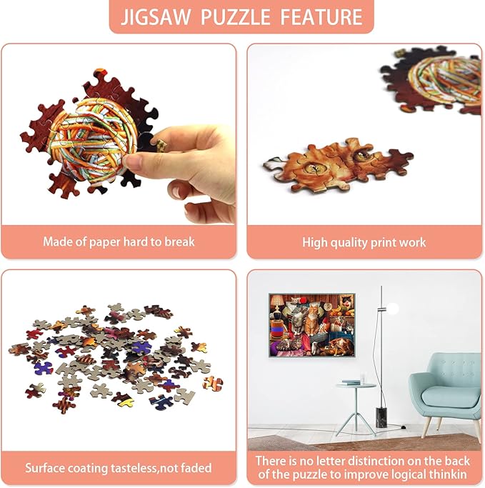 Motiloo Cute Cat Puzzles,Jigsaw Puzzles for Adults 1000 Pieces-Large Size 20" x 27",Thicken Cardboard Hight Difficulty Jigsaw Puzzles