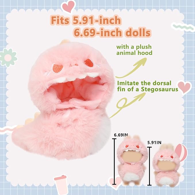 Clothes for labubu 17cm Accessories Suit Cute Clothes for Doll Dress up Animal Style Outfits (NO Doll)（Pink Dinosaur）
