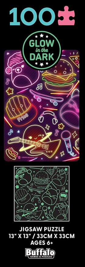 Buffalo Games - Glow in the Dark - Squishmallow Neon Lights - 100 Piece Jigsaw Puzzle