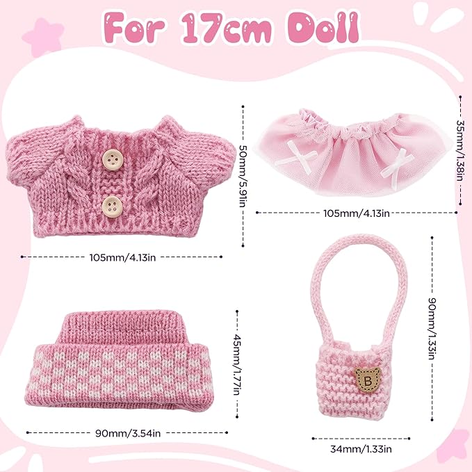 GAGAKU 17cm Doll Clothes Outfit Set, 6.7 inch Mini Dolls Stylish Dress-Up Replacement Clothing, Collectible Accessories, Doll Not Included - Pink Style