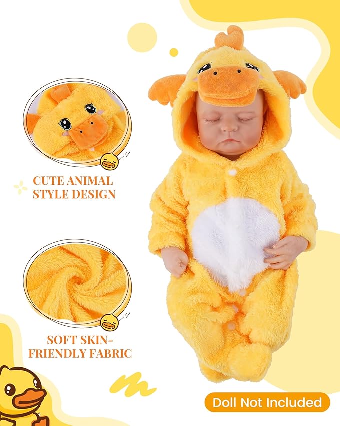 BABESIDE Reborn Baby Doll Clothes for 17-20 Inch Dolls Accessories,Cute Yellow Duck Baby Doll Clothes with Hat for Realistic Babydolls, Pretend Play Gift for Girls Boys Kids Birthday Christmas
