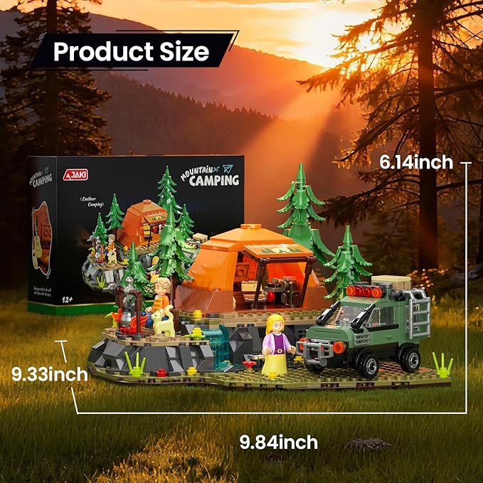 Mountain Camping Building Blocks Set - 677PCS Outdoor Adventure Scene Construction Toy with Tent, Camping Car & Campfire, Desktop Decoration for Kids & Adults, Creative Gift for Camping Lovers