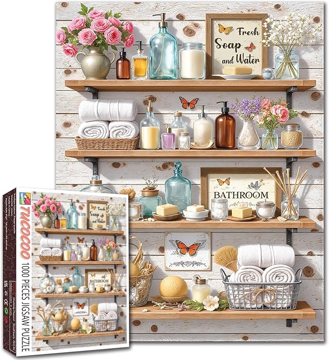 Bathroom Theme Puzzles 1000 Pieces for Adults, Retro Laundry Room Decoration Jigsaw Puzzles for Challenging Family Activity Games DIY Puzzle for Home Wall Decor Gifts - 19.7 x 27.6 Inches