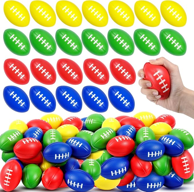 Wettarn 100 Pcs 3.54 Inch Mini Footballs Bulk Foam Small Soft Stress Sport Tiny Balls for Adults Indoor Outdoor Play Rewards Party Favors Gift Decorations (Multicolor)