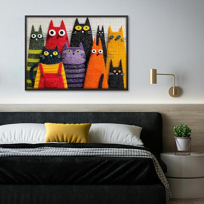 Funny Cats Jigsaw Puzzle 1000 Pieces for Adults,Colorful Kittens Felt Style Art Puzzles,Unique Whimsical Cat Puzzle Kitty Challenge