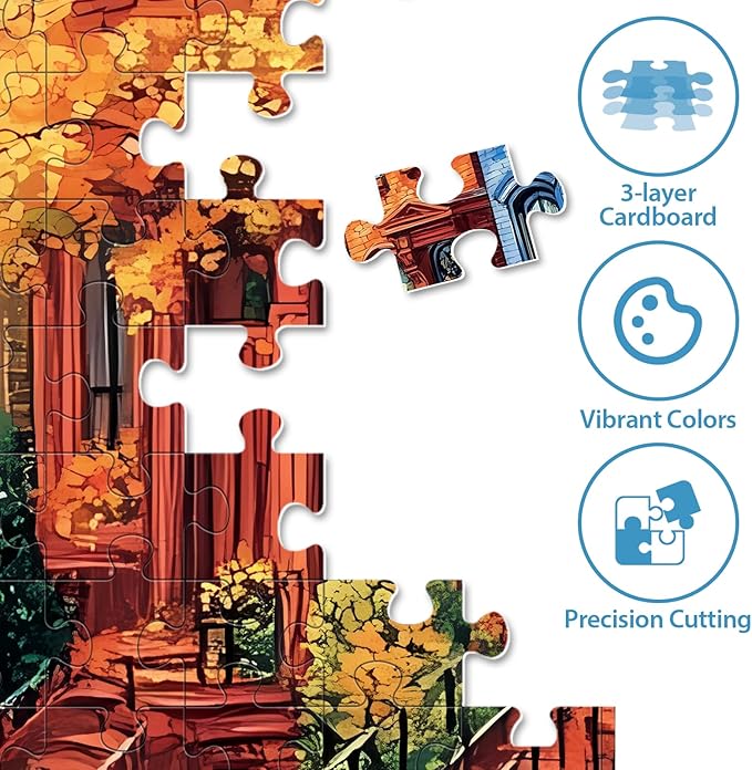 500 Pieces Jigsaw Puzzles for Adults, Beautiful Fall Street Puzzle for Adults Elderly, Recycled Paper Autumn Puzzle 500 Pieces, Glossy, Sturdy Pieces Challenging Family Game (20.5x15in)