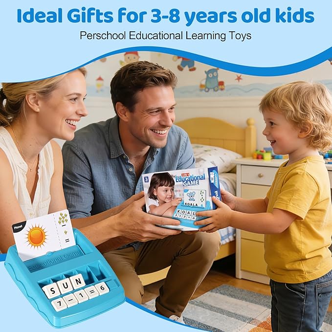 Educational & Learning Toys for Kids, 3-8 Years Old Matching Games with Letter & Math Flash Cards, Christmas Birthday Gifts for Preschool Boys Girls Grandkids - Light Blue