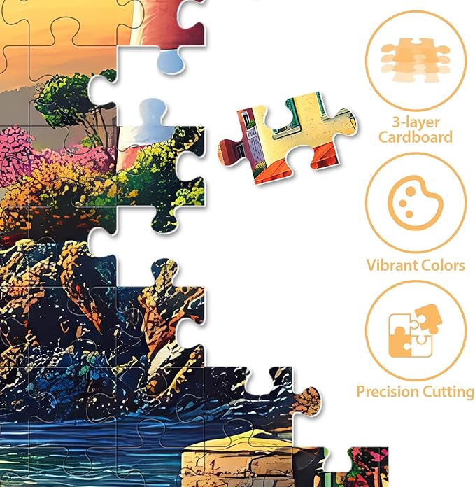 500 Piece Puzzles for Adults,Coastal Landscape Puzzle for Teen Adults,Recycled Paper Unique Fun Cool Jigsaw Puzzle 500 Pieces,Challenging Family Game Gift for Friends Men Women Seniors, 20.5 * 15In