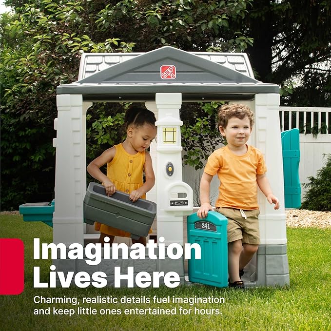 Step2 Neat & Tidy Cottage Kids Playhouse, Indoor and Outdoor Playset, Interactive Sounds, Toddlers 1.5+ Years Old, Easy to Assemble, Grey