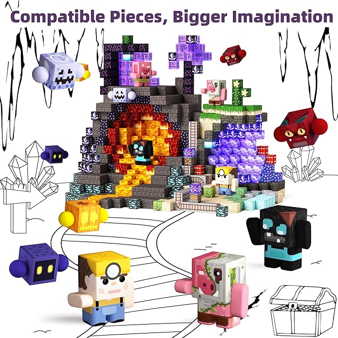 GobiDex 8PCS Magnetic Action Figures- Creatures of Block World Toys Pack, Compatible with Magnet Building Blocks & Tiles, STEM Learning Pretend Play Toys for Ages 3+
