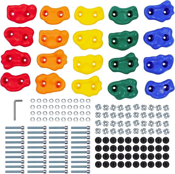 Squirrel Products Rock Climbing Holds for Kids, Deluxe Extra Large Climbing Rocks with Mounting Hardware - DIY Rock Wall Indoor & Outdoor Playground Accessories Wall Climbing Kit - Ages 3+