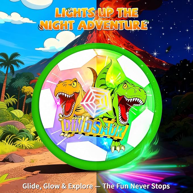 Dinosaur Toys for Boys Glowing Hover Soccer Ball,Light Up Hover Ball for 3 4 5 6 7 8 9 10 11 12 year old Boy,Indoor Outdoor Kids Toys,Air Floating Soccer Toy,Fun Christmas Birthday Gift for Boy 3–12