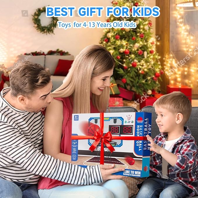 Basketball Hoop Indoor for Kids(4-12 Years Old), Over The Door Basketball Hoop with Scoring, Countdown and Music Accompaniment, Christmas Toys