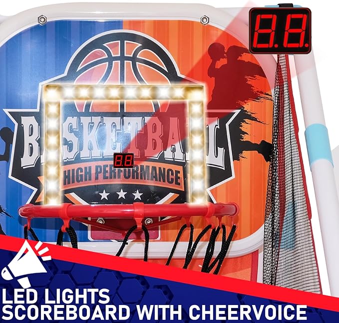 2-Player Kids Arcade Basketball Game Set, Dual Upgraded Hoop with LED Light Electronic Scoreboard 4 Balls, 3-12 Kids Sports Toys Carnival Games, Home Backyard Indoor Outdoor, Boys Girls Toddlers Gifts