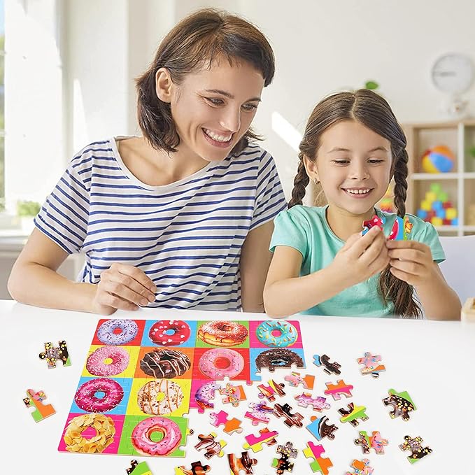 LELEMON Puzzles for Kids Ages 4-8 Donuts Jigsaw Puzzle for Kids Boys Girls Doughnut Puzzls Children Learning Educational Puzzes Portable Box Pack Toys