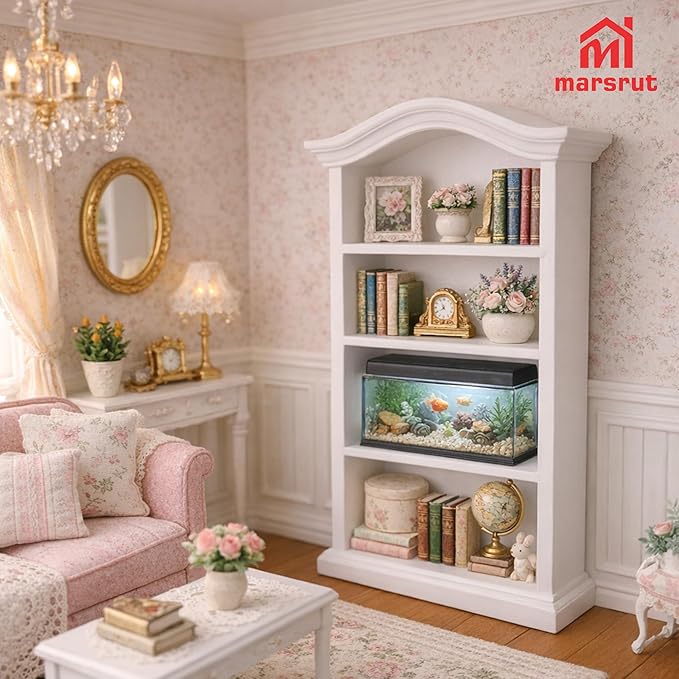 Dollhouse Bookcase 1:12 Scale Miniature Mini Bookshelf Doll House Book Shelves for Small Items Accessories Furniture Wooden 4 Floors Display Cabinet Decoration Home Bedroom, White