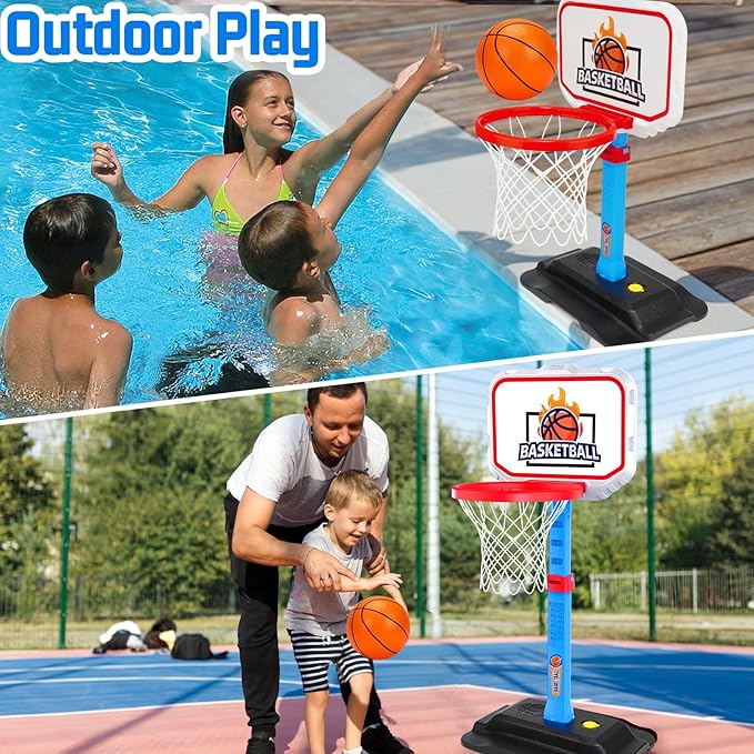 Toddler Basketball Hoop for Kids 1-3, Mini Adjustable Basketball Hoops Indoor with Balls Outdoor Pool Basketball Goal Sports Play Toys for 1 2 3 year old Baby Boys Girls First Birthday Gifts Age 1-2-3