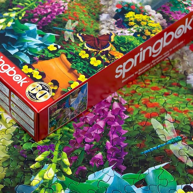 Springbok Stairway to Serenity 500 Piece Jigsaw Puzzle for Adults by Arist Alan Giana - Colorful Garden by The Ocean - Finished Size 23.5" x 18"