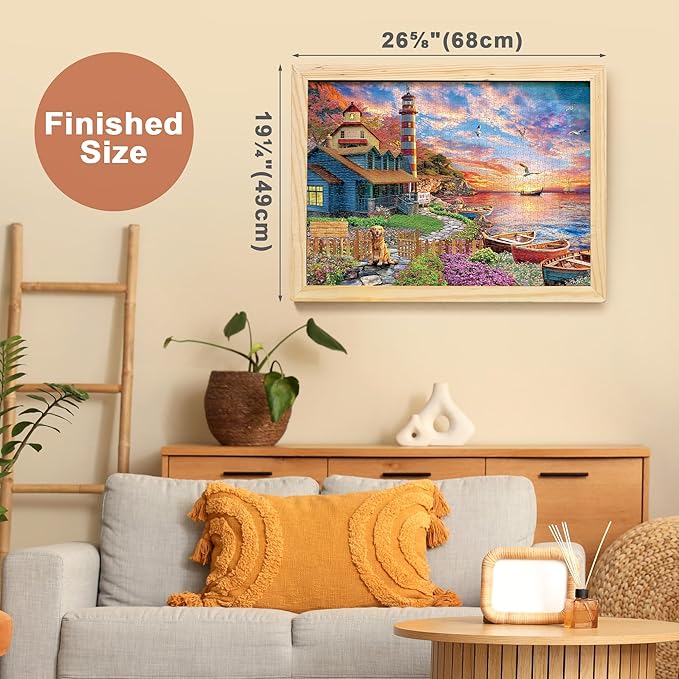 BenBen Puzzles for Adults 1000 Pieces, Sunset Lighthouse, Jigsaw Puzzles with Letters or Patterns on Back, Challenging Puzzles for Family Game Night Home Décor