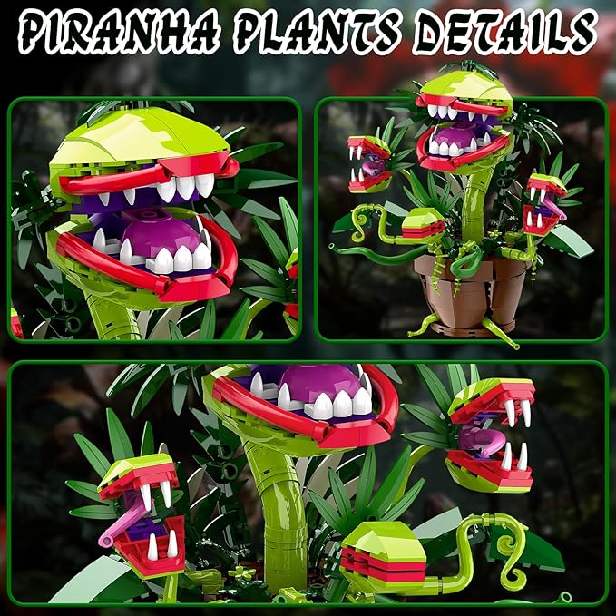 Piranha Plant Audrey 2 Building Blocks Set, Little Shop of Horrors Carnivorous Flower Model with 4 Openable Mouth, Toys Gifts for Kids Adults TV Movie Fans Halloween Christmas Birthday Gift（428PCS）