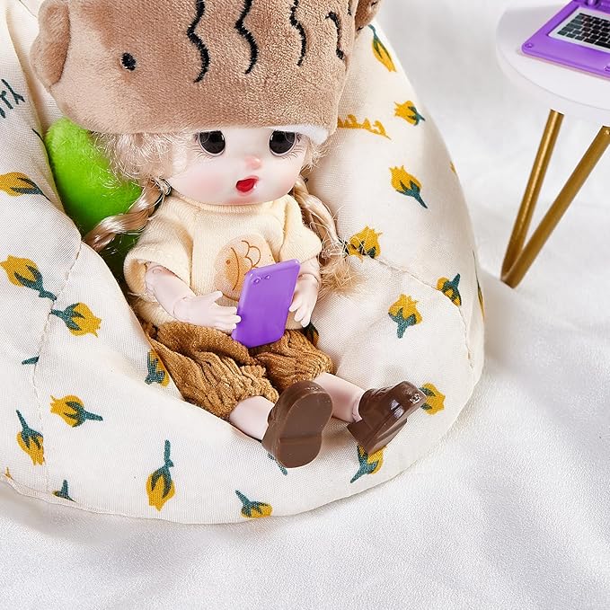 3 Pcs Dollhouse Furniture Accessories Laptop, 1:12 Scale 1:6 Simulation Miniature Phone Tablet Mini Stuff Things for Doll (Purple)