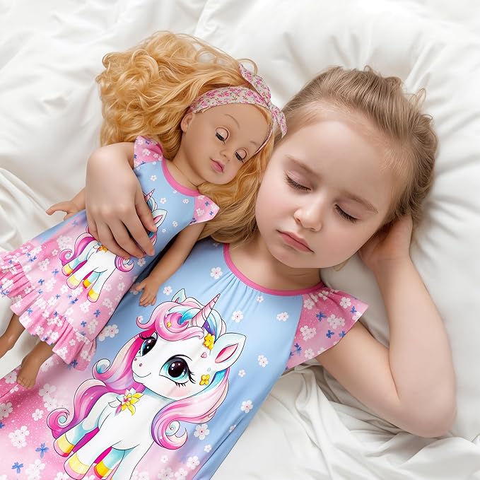LQSZ Doll and Girl Matching Nightgown Outfit Pajamas Nightie Nightgown for Girls and Dolls Clothes