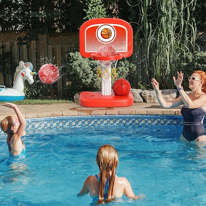 Outdoor Basketball Hoop Toys for Toddlers 3 4 5 6 7 8-12 Years Boys, Swimming Pool Basketball Hoop Outside Toys with 4 Balls, Poolside Basketball Game Toy Gifts for Kids Ages 4-8 8-12 Boys Girls