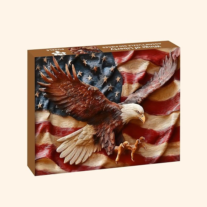 Puzzles for Adults 500 Pieces, Eagles Jigsaw Puzzles - Wings of Liberty, Impossible American Flag Puzzles for Seniors Family, 20.47x14.96 inches, 1:1 Poster, Letter on the Back