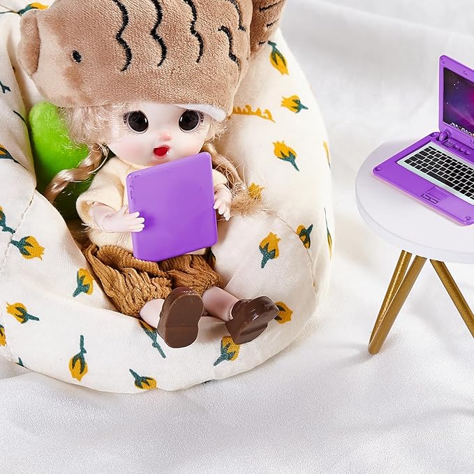 3 Pcs Dollhouse Furniture Accessories Laptop, 1:12 Scale 1:6 Simulation Miniature Phone Tablet Mini Stuff Things for Doll (Purple)
