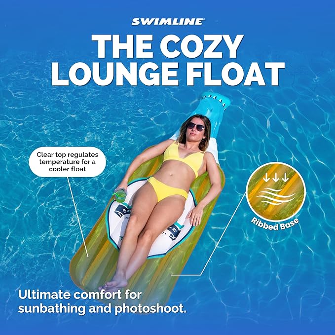 SWIMLINE Inflatable Swimming Pool Float Lounger Raft Mattress, Fun Mat, Beer Bottle, Orange