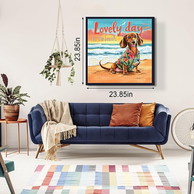 Beach Dachshund Puzzles for Adults 1000 Pieces, Cute Dog Animal Jigsaw Puzzles, Funny Seaside Puppy Art Puzzle as Home Wall Art