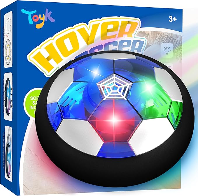 Hover Soccer Ball Boy Toy, Air Powered Floating Hover Soccers with LED Light, Kids Training Soccer Ball Indoor Outdoor Game, Birthday Gifts for Age 3 4 5 6 7 8-10 Years Old Boys Girls