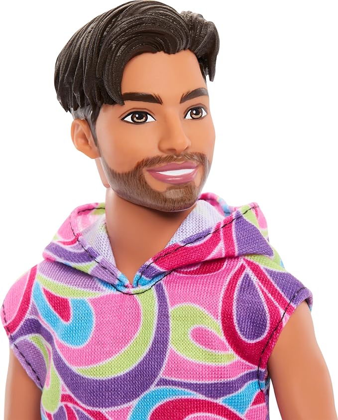 Barbie Fashionistas Ken Doll #227 with Look Inspired by The Totally Hair Look, Brunette with Short Beard & Slender Body Type, 65th Anniversary Collectible