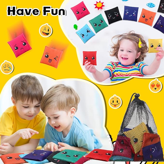 Sotiff 20 Pcs Small Bean Bags for Tossing Educational Cornhole Bags Bulk Mini Educational Learn Colors Toss Toy Cornhole Game Throwing Sack for Outdoor Indoor Hand Toss Sports Activities(Expression)